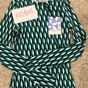 Diane Geometric Long Sleeve Top in Green and Blue